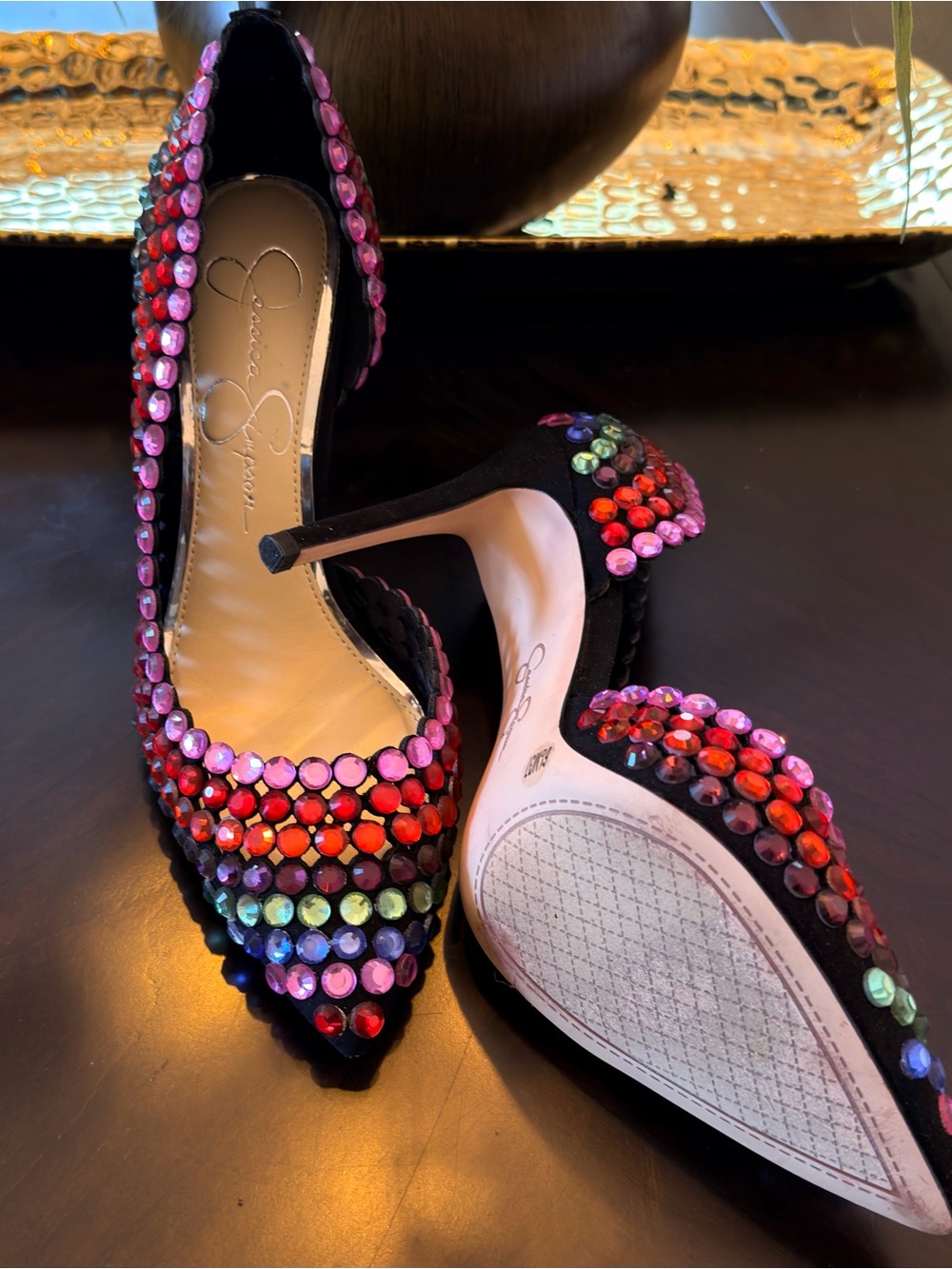 Jessica Simpson Multicolor Crystal Pointed Toe Heels - Pink & Rainbow - Picture 4 of 8